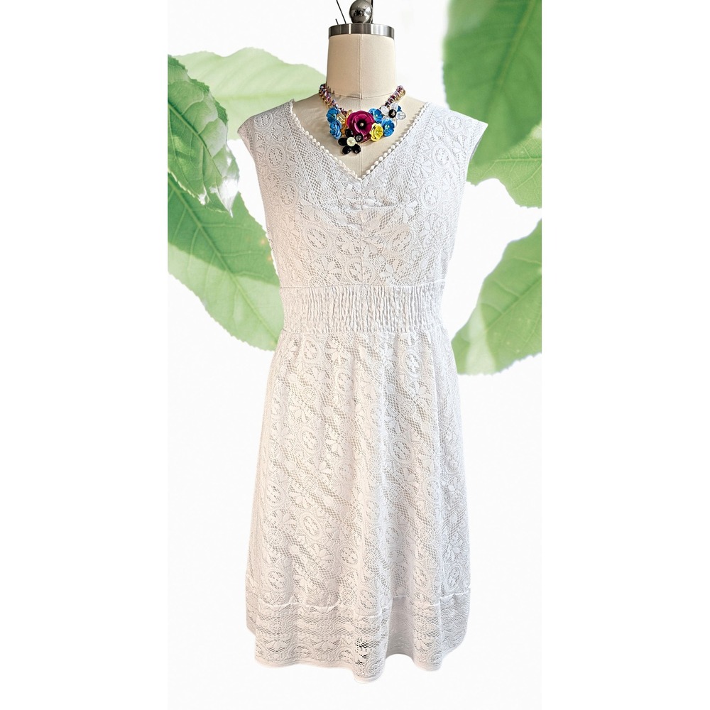 Chris McLaughlin Sz 20W Bright White Lace V Neck Shirred Waist Dress stretch